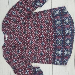 BeachLunchLounge Red Navy 3/4 Sleeve V-Neck Blouse Size Medium